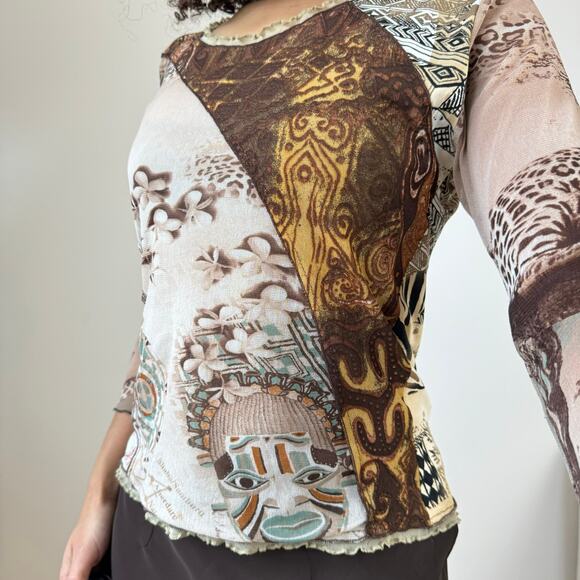 Vintage Y2K Tribal Mesh Top (M) - Picture 2 of 9